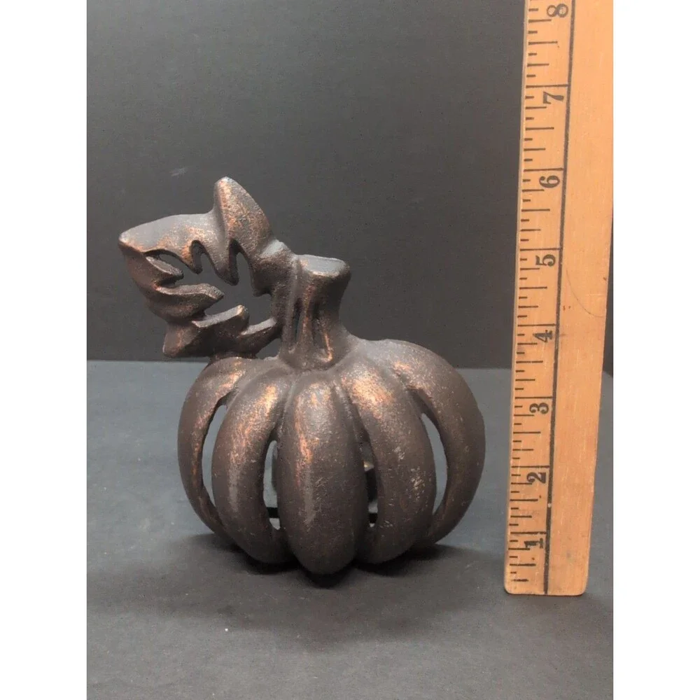 Cast Iron Pumpkin Tea Light Candle Holder Fall Holiday Halloween